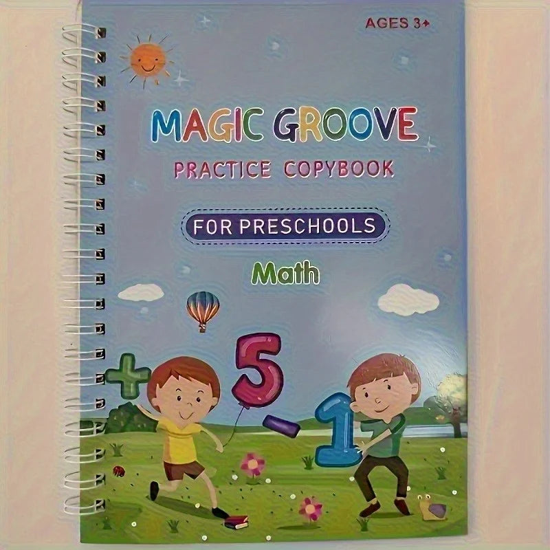 4PCS Reusable Magic Copybook Set for Kids – Alphabet, Number & Handwriting Practice Books