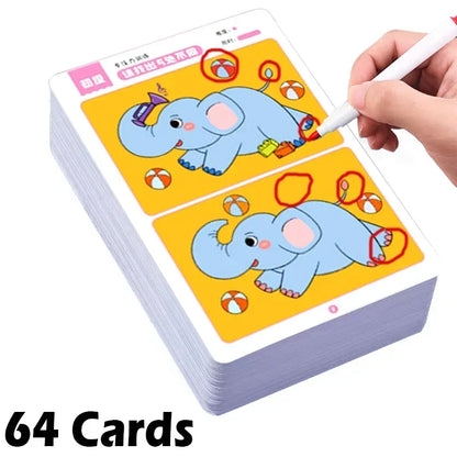 64pcs Kids Montessori Educational Game Cards Error-finding Games Baby Early Education Toys Concentration Training Reusable Cards