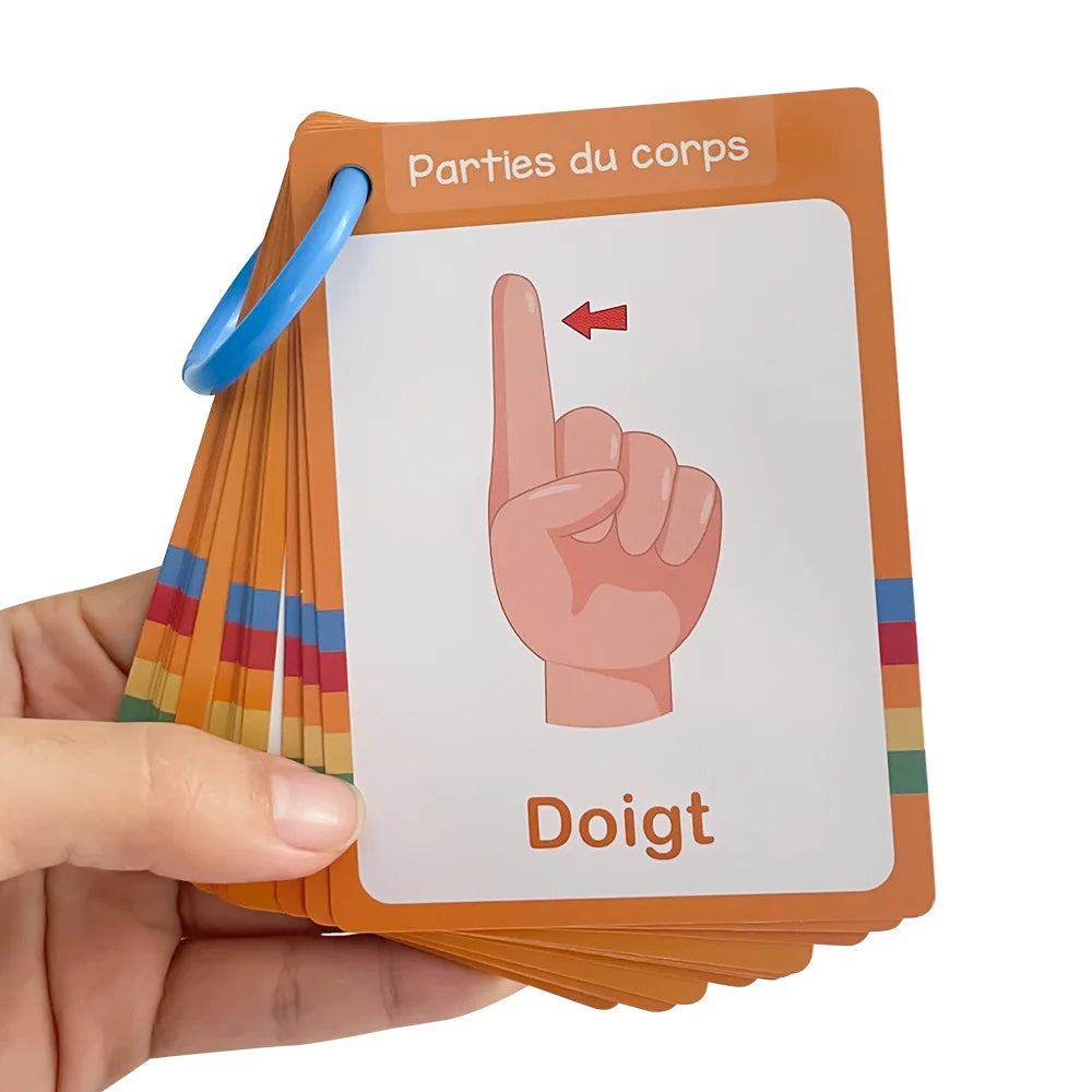 15Pcs Body Parts & Five Senses French Vocabulary Learning Cards for Kids Homeschool Double Side 28 Words Educational Flashcards