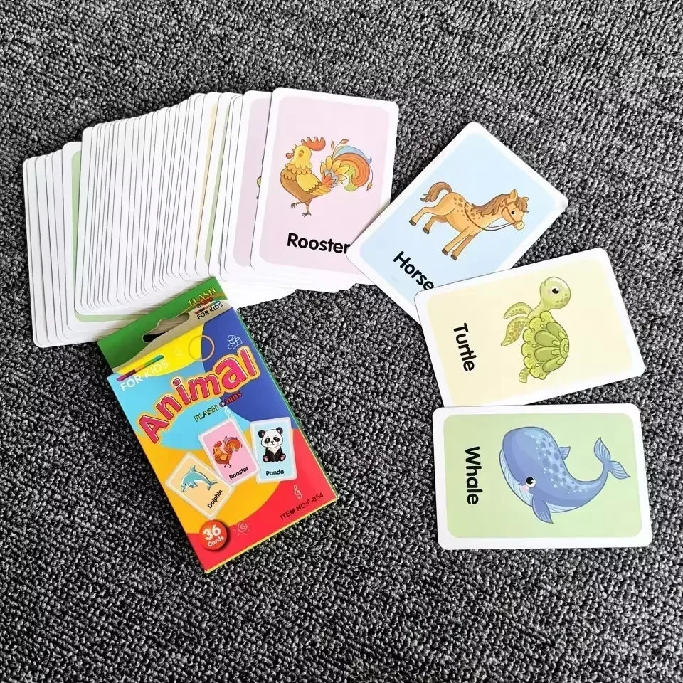 36pcs Children Cognition Cards Body Parts Animal Fruits Double Side Flashcards Montessori Baby Kids Early Educational Toys Gifts