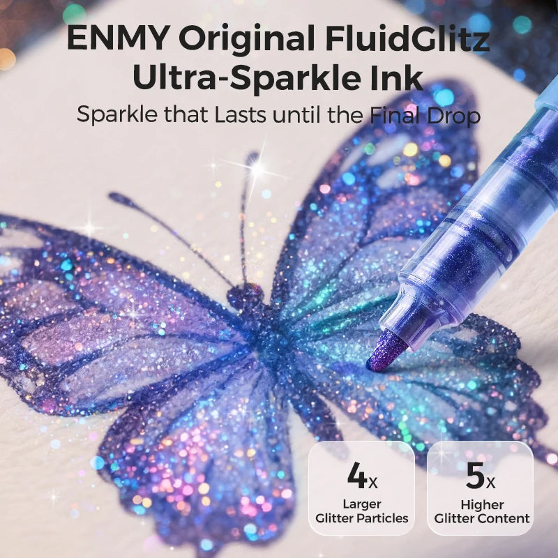 12pcs Glitter Color Shiny Pens Set Bling Sparkling Highlighter Marker 7mm Brush for Drawing Painting Art School Metallic Glitter