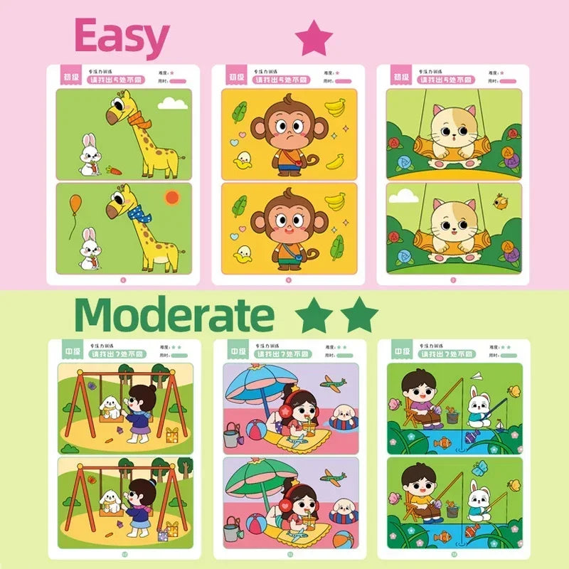 64pcs Kids Montessori Educational Game Cards Error-finding Games Baby Early Education Toys Concentration Training Reusable Cards