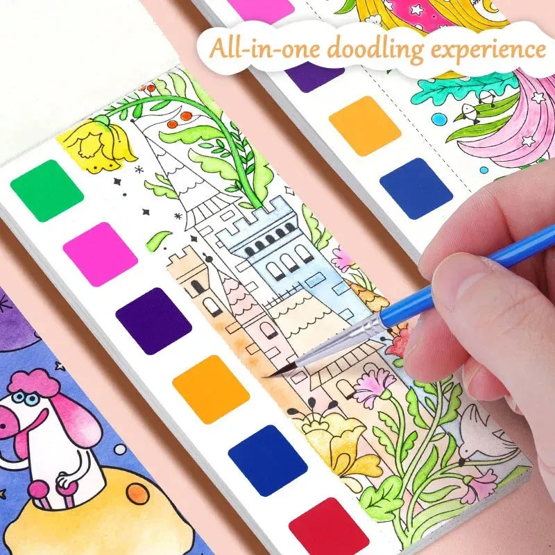 Portable Watercolor Painting Book Set – 12 Pages with Brush
