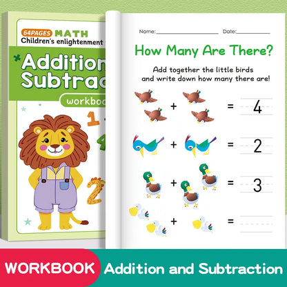 64 Pages Addition & Subtraction Math Workbook for Kids Ages 3-8 Colorful Number Tracing & Decomposition Practice Book