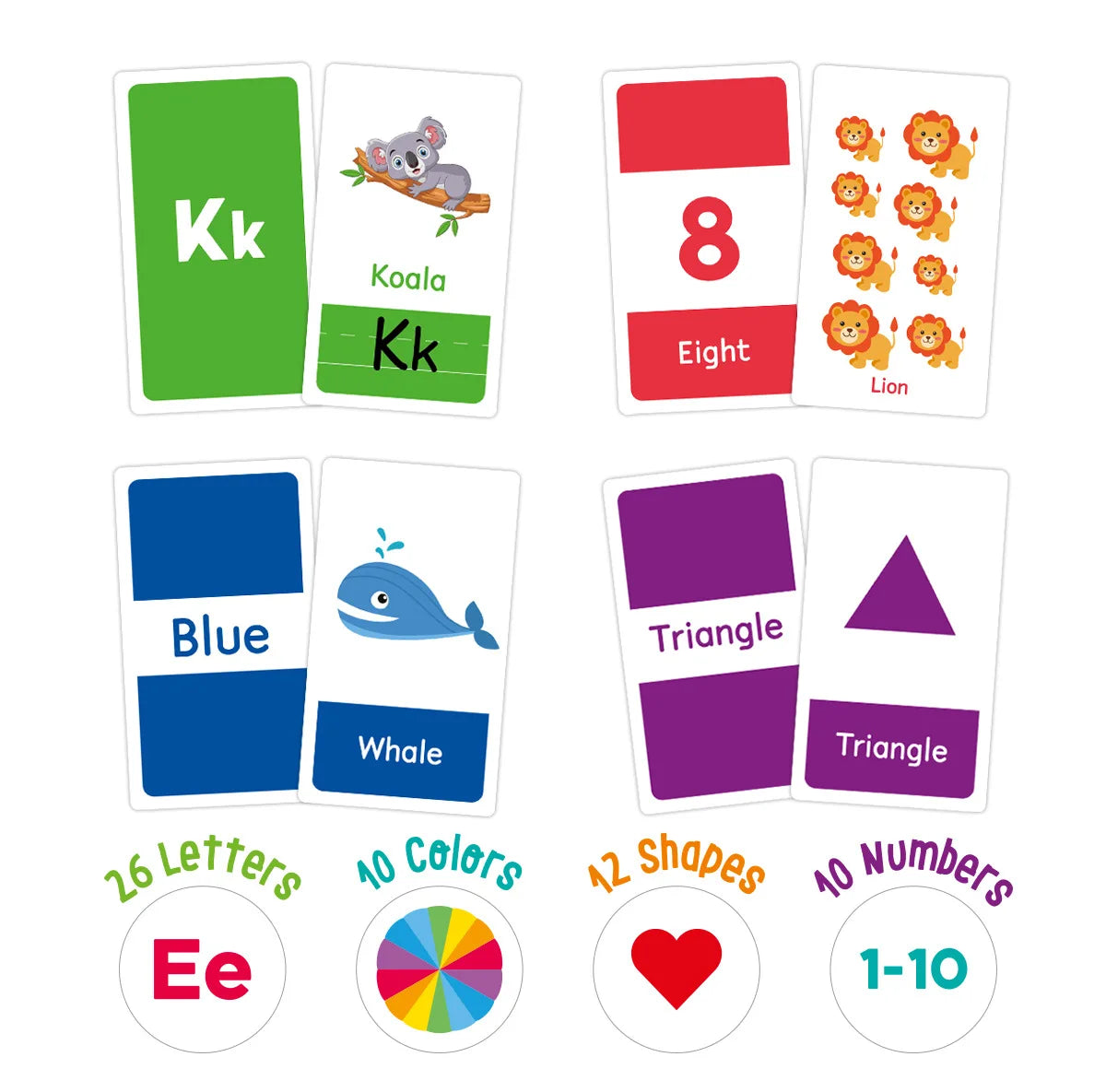 58PCS Toddler Learning Flash Cards – Alphabet, Numbers, Shapes & Colors