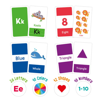 58PCS Toddler Learning Flash Cards – Alphabet, Numbers, Shapes & Colors