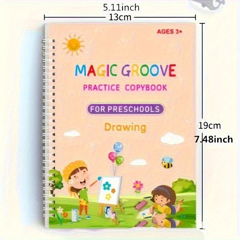 4PCS Reusable Magic Copybook Set for Kids – Alphabet, Number & Handwriting Practice Books
