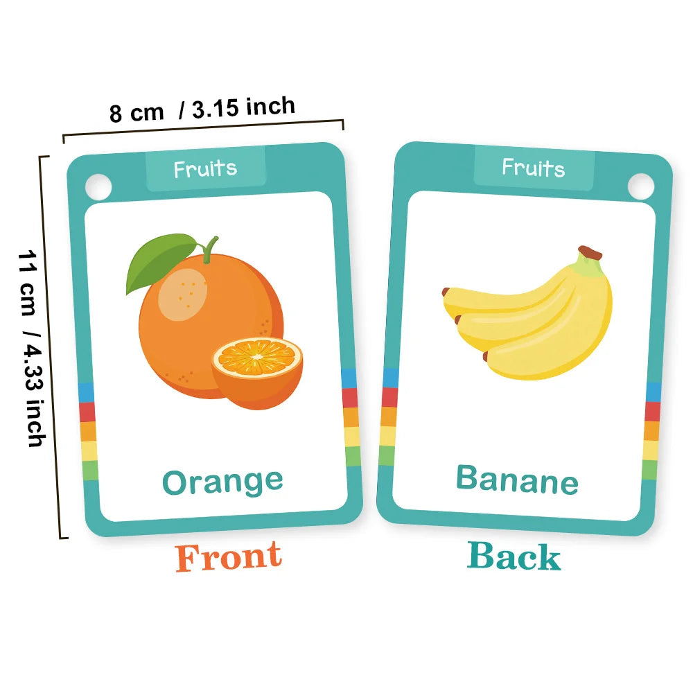 25Pcs Fruit & Vegetable French Vocabulary Learning Cards Homeschool Double Side Educational Flashcards for Kids Teaching Aids
