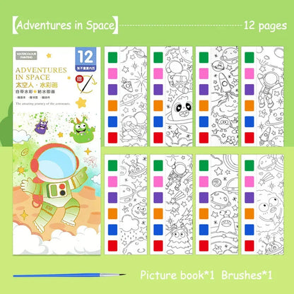 Portable Watercolor Painting Book Set – 12 Pages with Brush