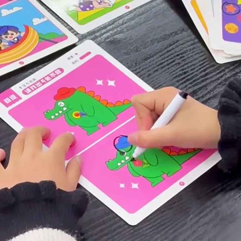 64pcs Kids Montessori Educational Game Cards Error-finding Games Baby Early Education Toys Concentration Training Reusable Cards