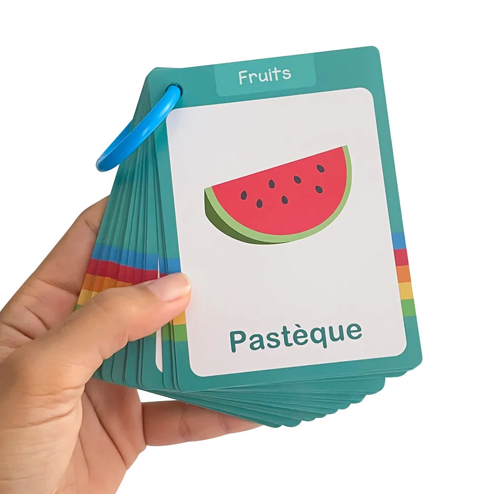 25Pcs Fruit & Vegetable French Vocabulary Learning Cards Homeschool Double Side Educational Flashcards for Kids Teaching Aids