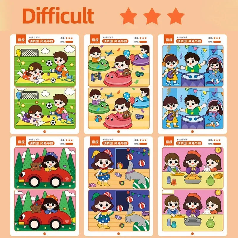64pcs Kids Montessori Educational Game Cards Error-finding Games Baby Early Education Toys Concentration Training Reusable Cards