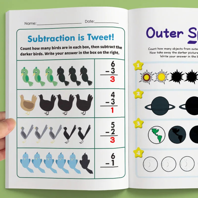 64 Pages Addition & Subtraction Math Workbook for Kids Ages 3-8 Colorful Number Tracing & Decomposition Practice Book