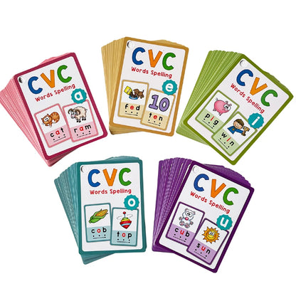 Kids Montessori English Word Lists Cards CVC Words Flashcards Phonics Sight Words Learning Tool Speech Therapy  Learning Toys