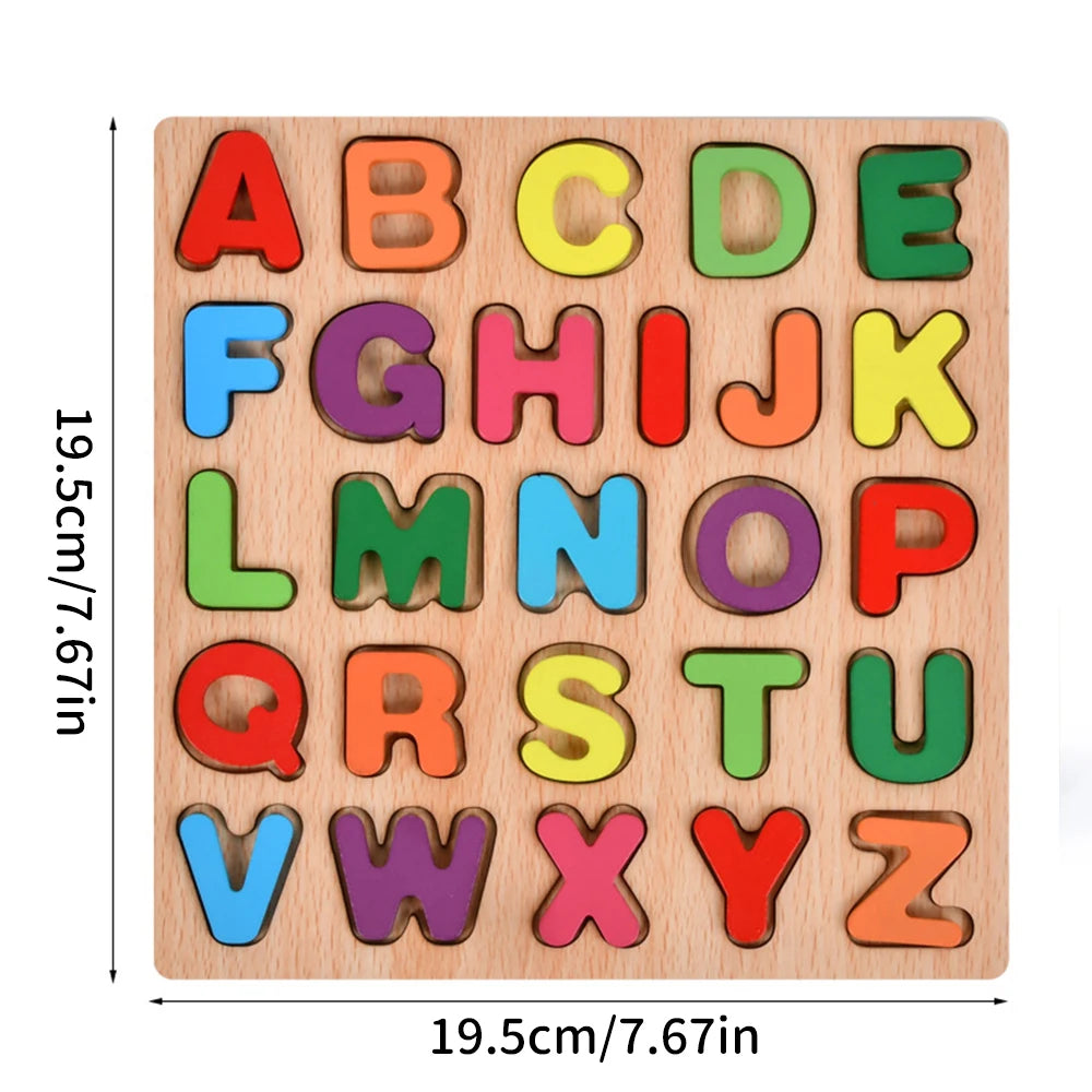 Montessori Wooden Alphabet & Number Puzzle Board for Kids