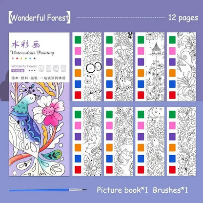 Portable Watercolor Painting Book Set – 12 Pages with Brush