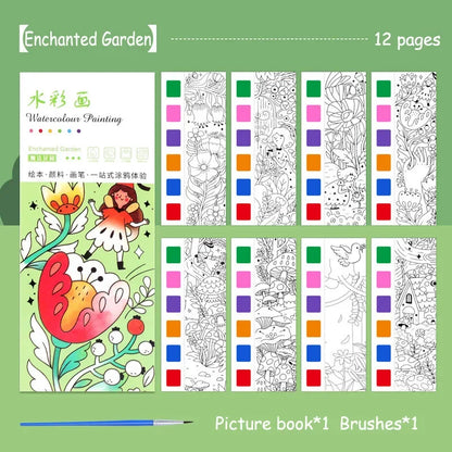 Portable Watercolor Painting Book Set – 12 Pages with Brush