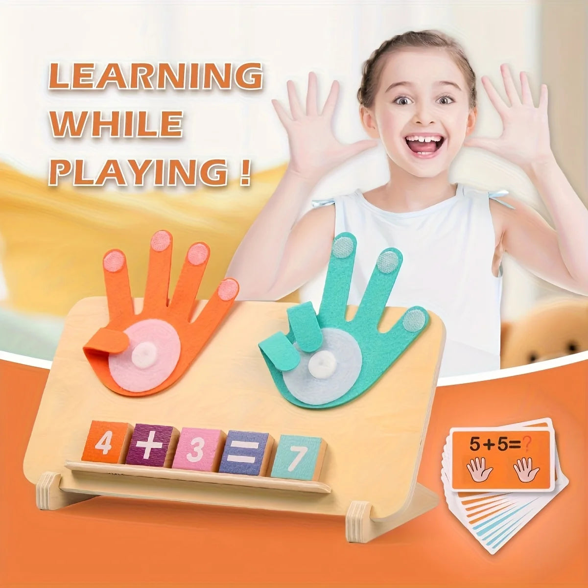 Montessori Wooden Math Learning Board for Kids – Addition & Subtraction Counting Toy with Number Blocks and Flash Cards