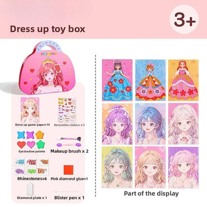 4-in-1 Princess Makeup & Fashion Dress-Up Game Set - DIY Paper Art Craft Kit with Diamond Painting Self-Adhesive Stickers