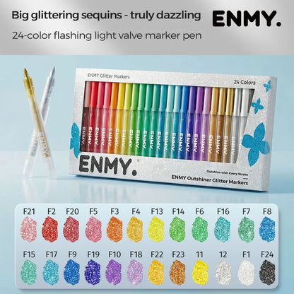 12pcs Glitter Color Shiny Pens Set Bling Sparkling Highlighter Marker 7mm Brush for Drawing Painting Art School Metallic Glitter