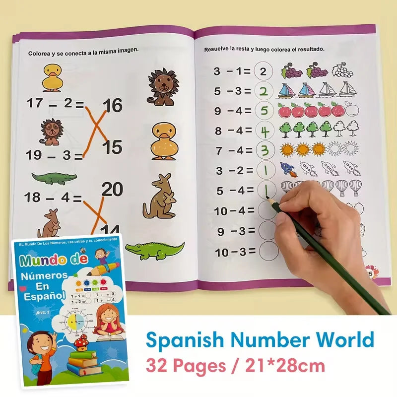 Spanish Children's Math Workbook Learning Matemáticas - Numbers Handwriting & Addition/Subtraction Children's Puzzle Books
