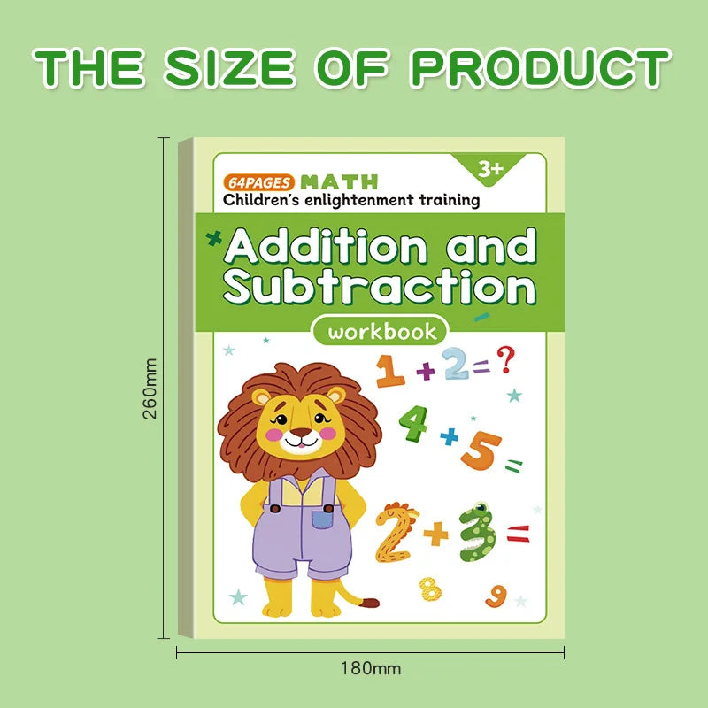 64 Pages Addition & Subtraction Math Workbook for Kids Ages 3-8 Colorful Number Tracing & Decomposition Practice Book