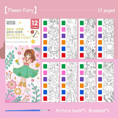 Portable Watercolor Painting Book Set – 12 Pages with Brush