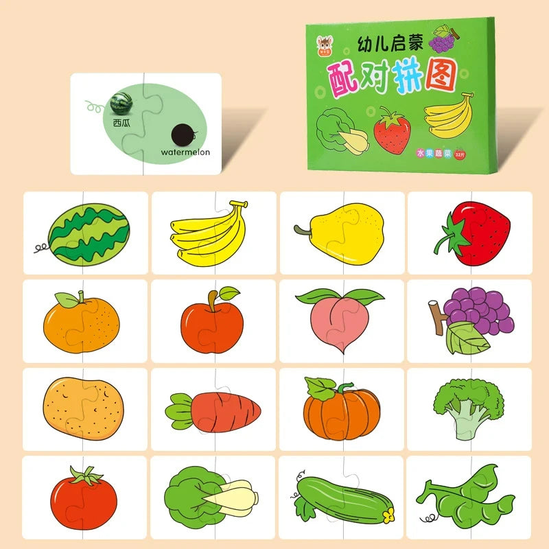 Toddler Matching Puzzle Cards – Animals, Fruits & Vehicles Learning Game