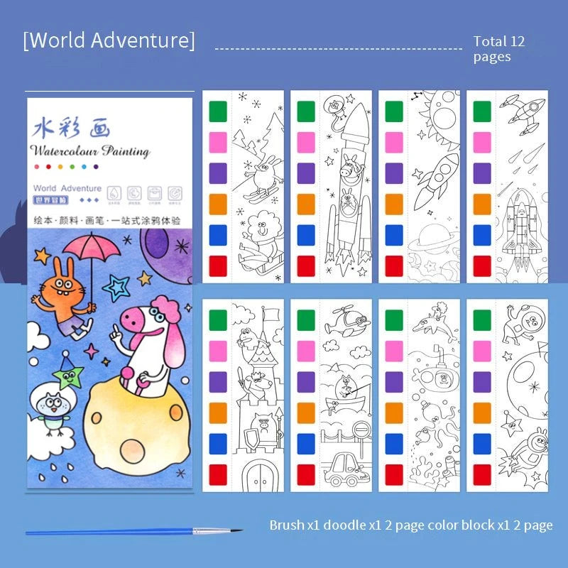 Portable Watercolor Painting Book Set – 12 Pages with Brush