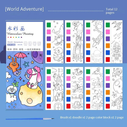 Portable Watercolor Painting Book Set – 12 Pages with Brush