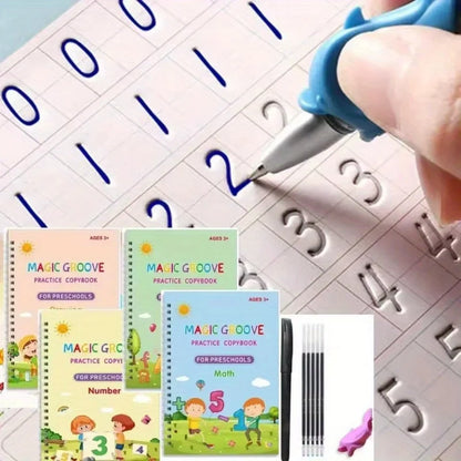 4PCS Reusable Magic Copybook Set for Kids – Alphabet, Number & Handwriting Practice Books