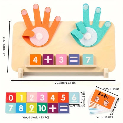 Montessori Wooden Math Learning Board for Kids – Addition & Subtraction Counting Toy with Number Blocks and Flash Cards