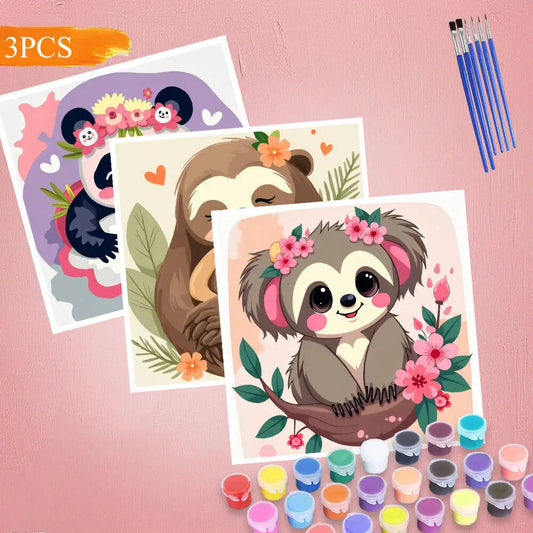 HUACAN 3PCS Diy Drawing By Numbers Koala animal Digital Painting By Numbers Sloth Panda Simple And Easy To Operate Home Decor