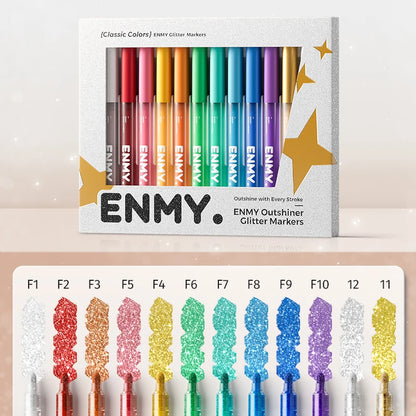 12pcs Glitter Color Shiny Pens Set Bling Sparkling Highlighter Marker 7mm Brush for Drawing Painting Art School Metallic Glitter