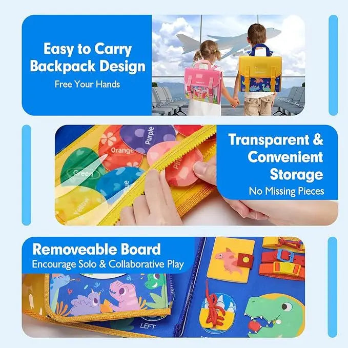 Montessori Busy Board Backpack for Toddlers – 18-in-1 Learning Activities