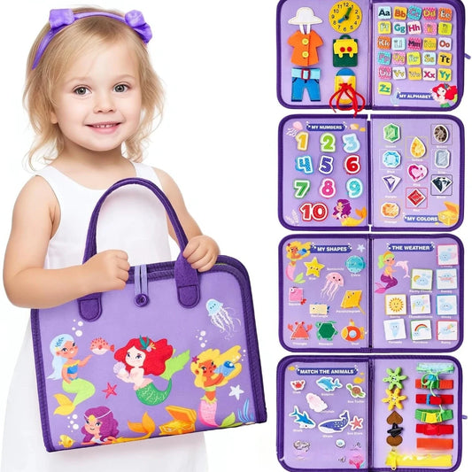 Toddler Busy Board Montessori Toys Learning Educational Activities Travel Toy Dinosaur Dress up Sensory Life Skill Backpack