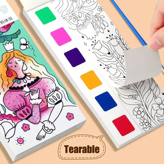 Portable Watercolor Painting Book Set – 12 Pages with Brush