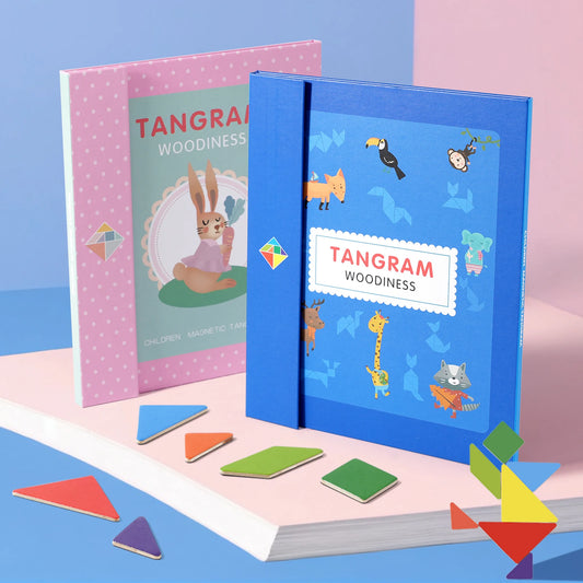 Magnetic Wooden Tangram Block Puzzle Game for Kids - Montessori Educational Intelligence Jigsaw Children's Gift