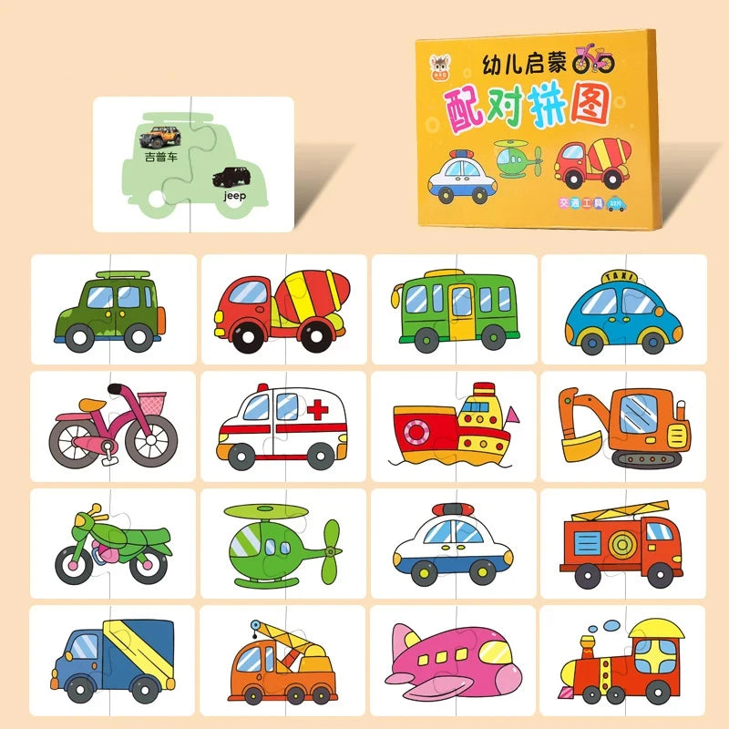 Toddler Matching Puzzle Cards – Animals, Fruits & Vehicles Learning Game