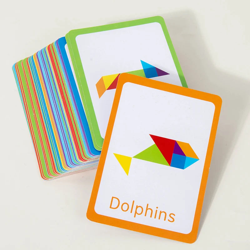3D Wooden Tangram Jigsaw Puzzles Board Games Kids Montessori Educational Toys Children Kindergarten Geometric Shape Teaching Aid