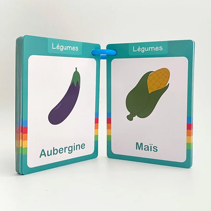 25Pcs Fruit & Vegetable French Vocabulary Learning Cards Homeschool Double Side Educational Flashcards for Kids Teaching Aids