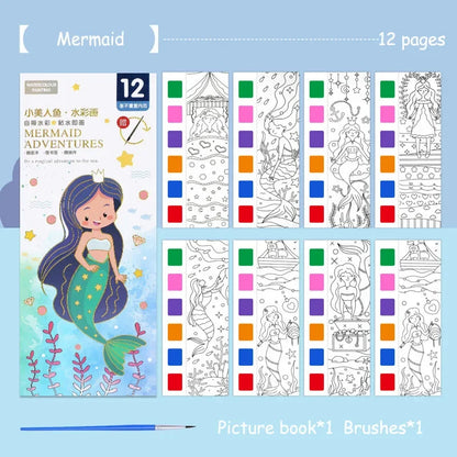 Portable Watercolor Painting Book Set – 12 Pages with Brush