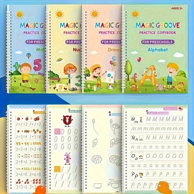 4PCS Reusable Magic Copybook Set for Kids – Alphabet, Number & Handwriting Practice Books