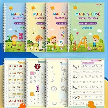 4PCS Reusable Magic Copybook Set for Kids – Alphabet, Number & Handwriting Practice Books