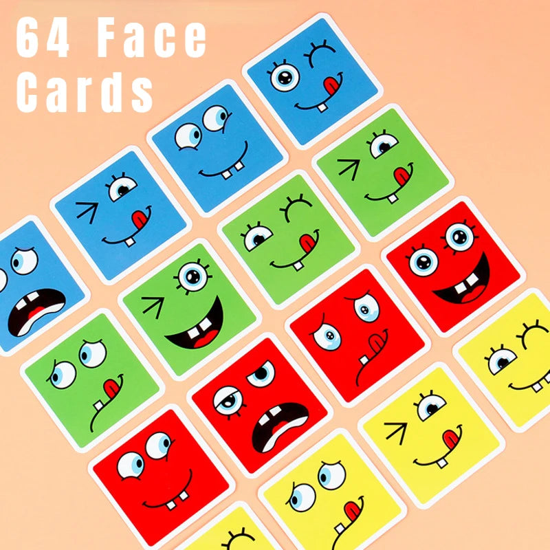 Cube Face Changing Building Blocks Cartoon Board Game Wooden Puzzle Montessori Anxiety Stress Relief Toys For Children Kids