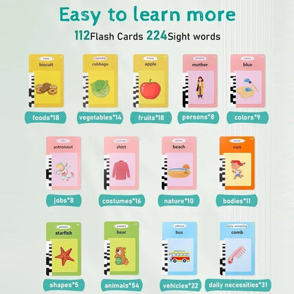 Talking Flash Cards Reading Machine | 112 Cards 224 Contents Bilingual Learning Toy for Kids Ages 3–12